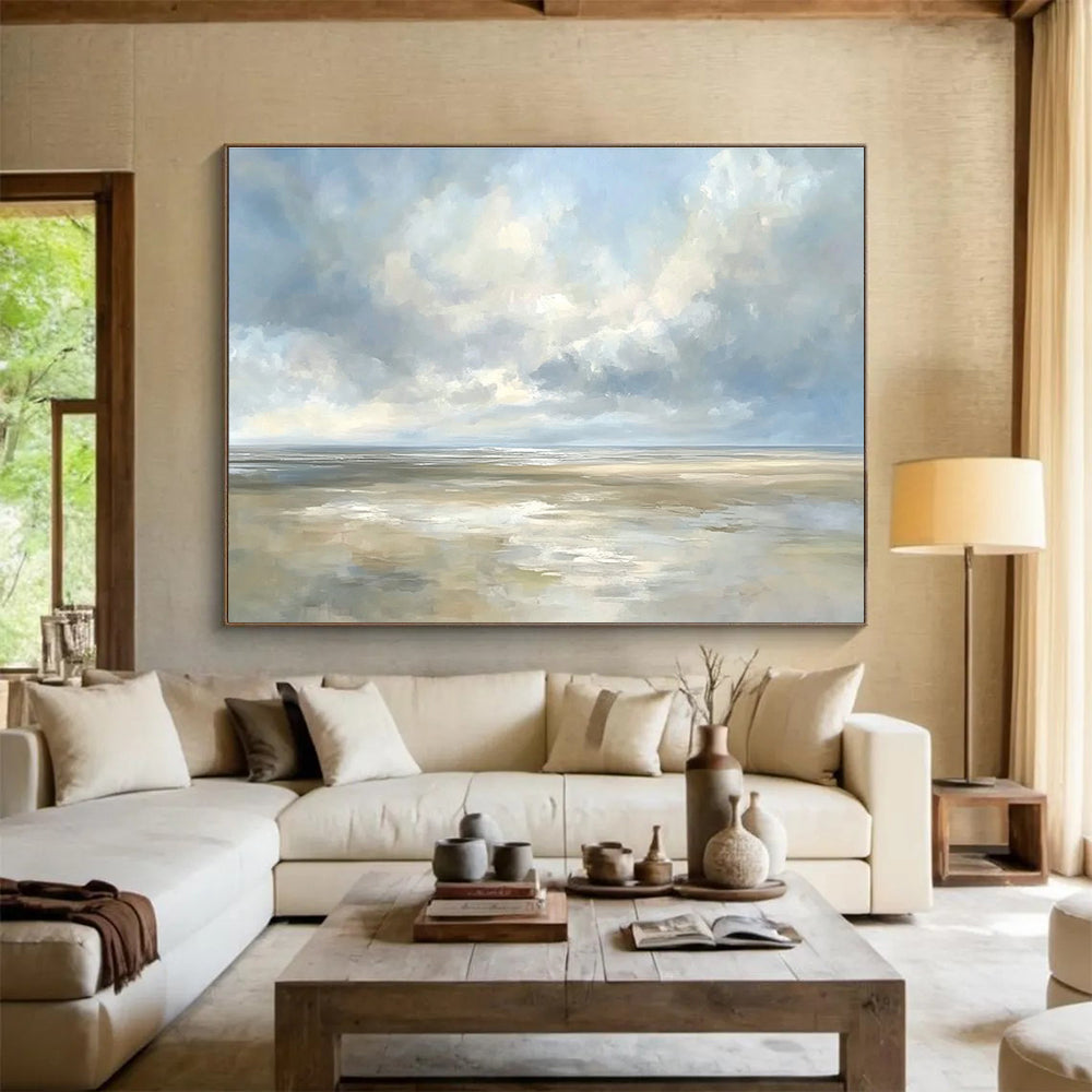 Soft - Hued Coastal Beach Serenity Abstract Painting ABS135