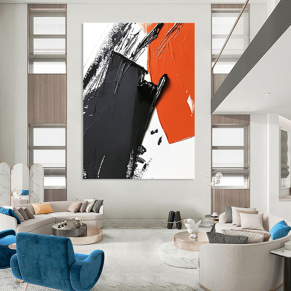 Black and Orange Textured Art Abstract Painting with Bold Strokes GAB0055