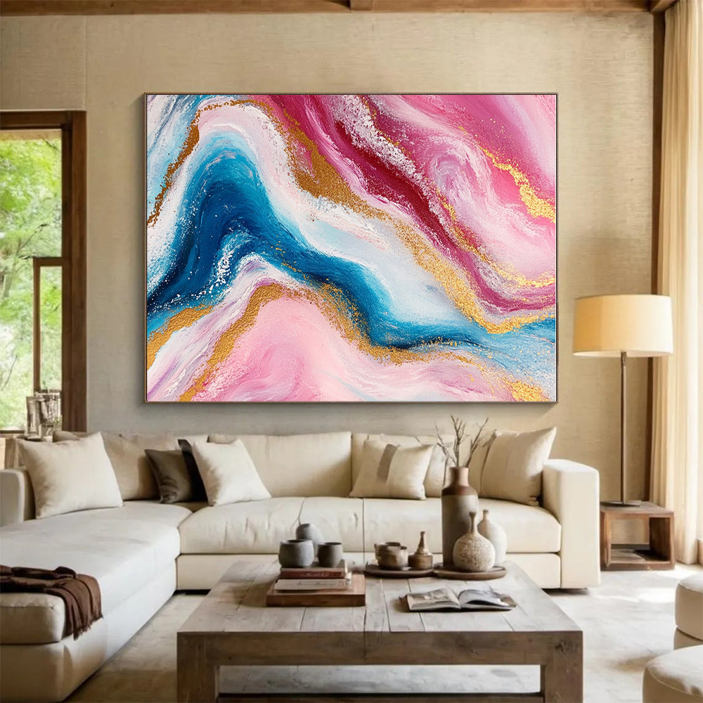 Pink and Blue Marbled Abstract Painting with Luxurious Flow WINK259