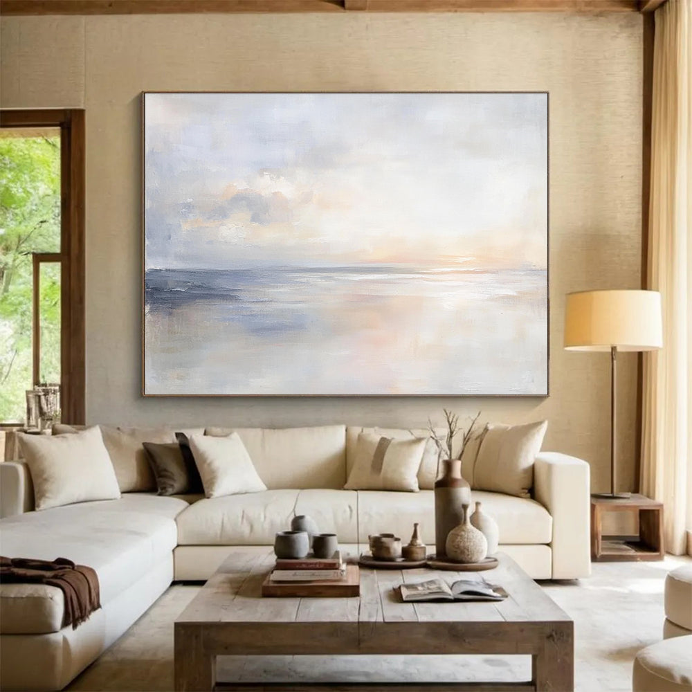 Soft Coastal Sunset Scene Art Embodying Tranquil Evening Vibes in Muted Colors Abstract Painting ABS147