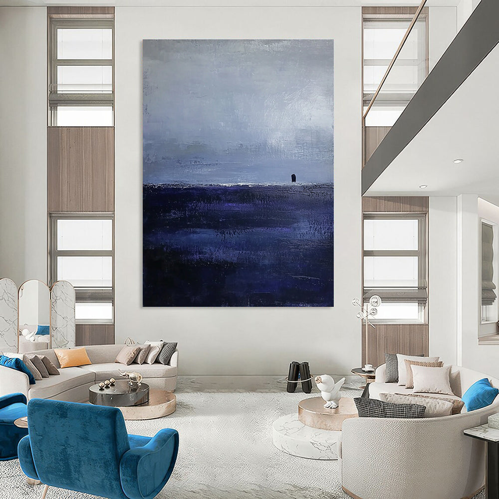 Solitary Figure in Blue Ethereal Landscape Abstract Painting GAB0222