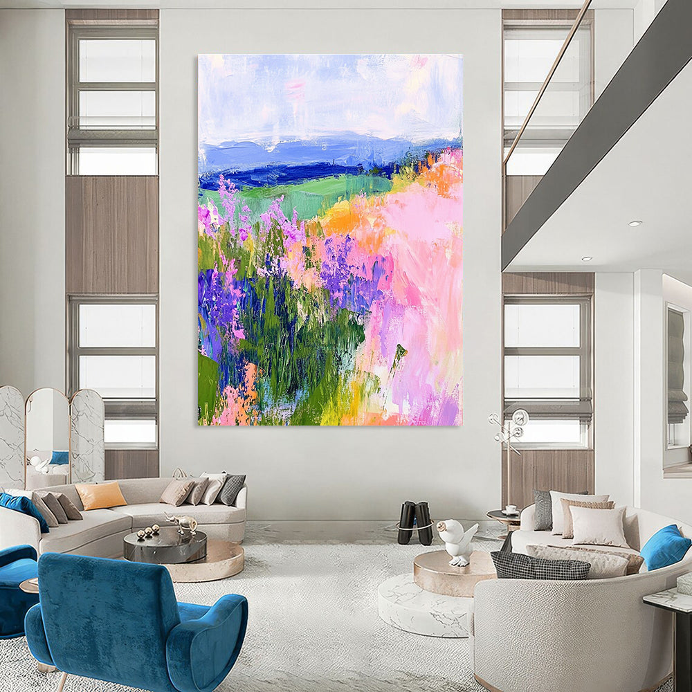 Colorful Flower Field Abstract Painting of Cheerful Blooms GAB0153