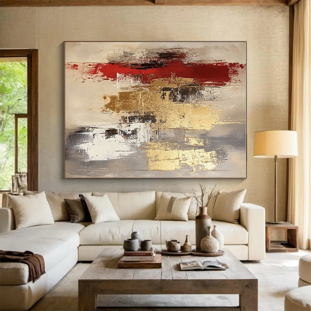 Gray Gold Red Abstract Painting with Opulent Contrasts WINK674