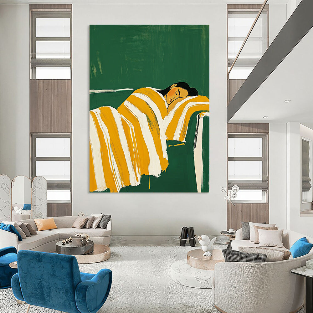 Sleeping Woman in Striped Blanket - Colorful Figurative Abstract Art GAB0426