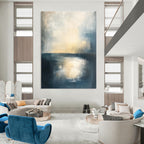 Serene Blue - Gold Sea Abstract Painting: Coastal Sunset Tranquility GAB0957