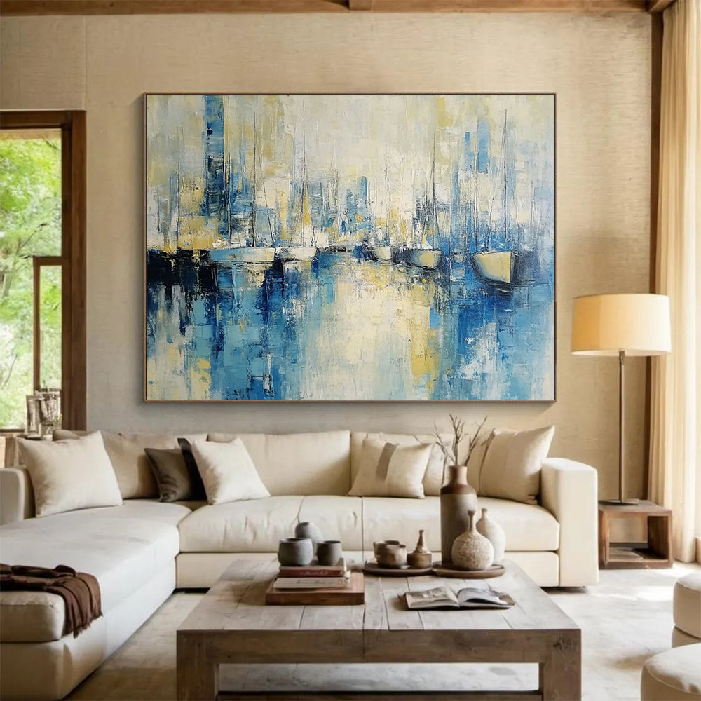 Abstract Harbor Scene Painting with Dreamy, Nautical Ambiance ABS513
