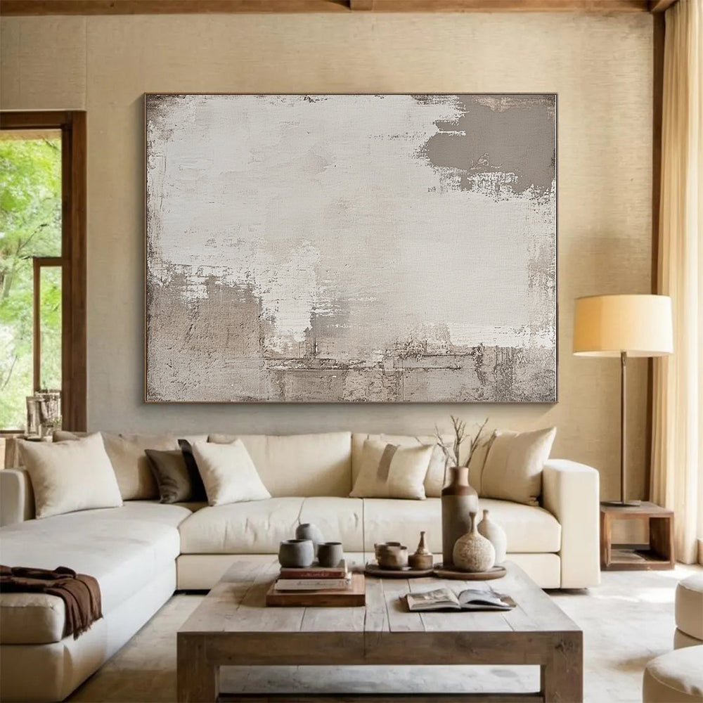 Light Gray Textured Canvas Abstract Painting with Subtle Simplicity WINK042