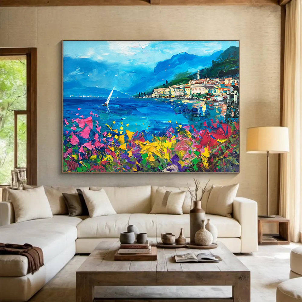 Coastal Flowers Abstract Painting for Seaside Home Entrance Halls YHT484