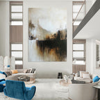 Beige and Black Drip Abstract Painting for Industrial - Styled Lofts GAB1094