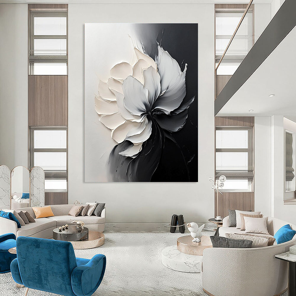 Black and White Flower Abstract Painting for Monochrome - Themed Studies GAB0999
