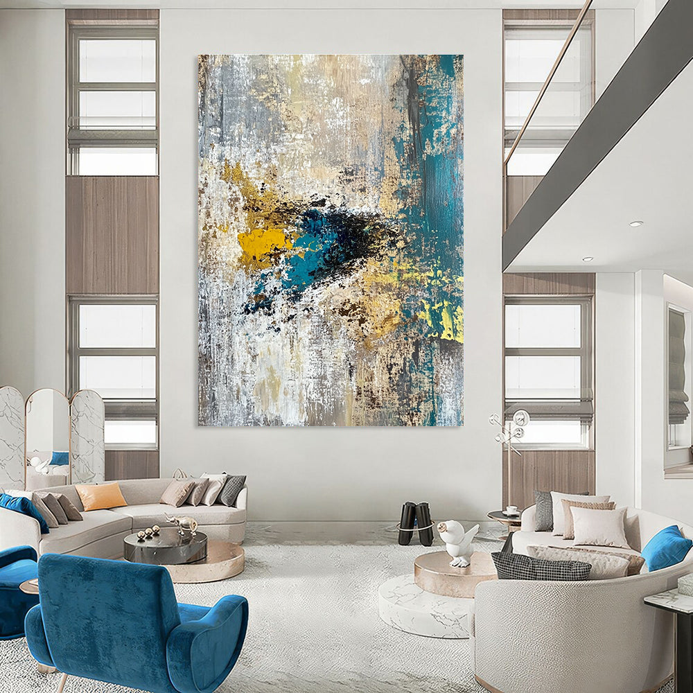 Gold and Teal Textured Abstract Painting for Art Deco - Inspired Lounges GAB0912