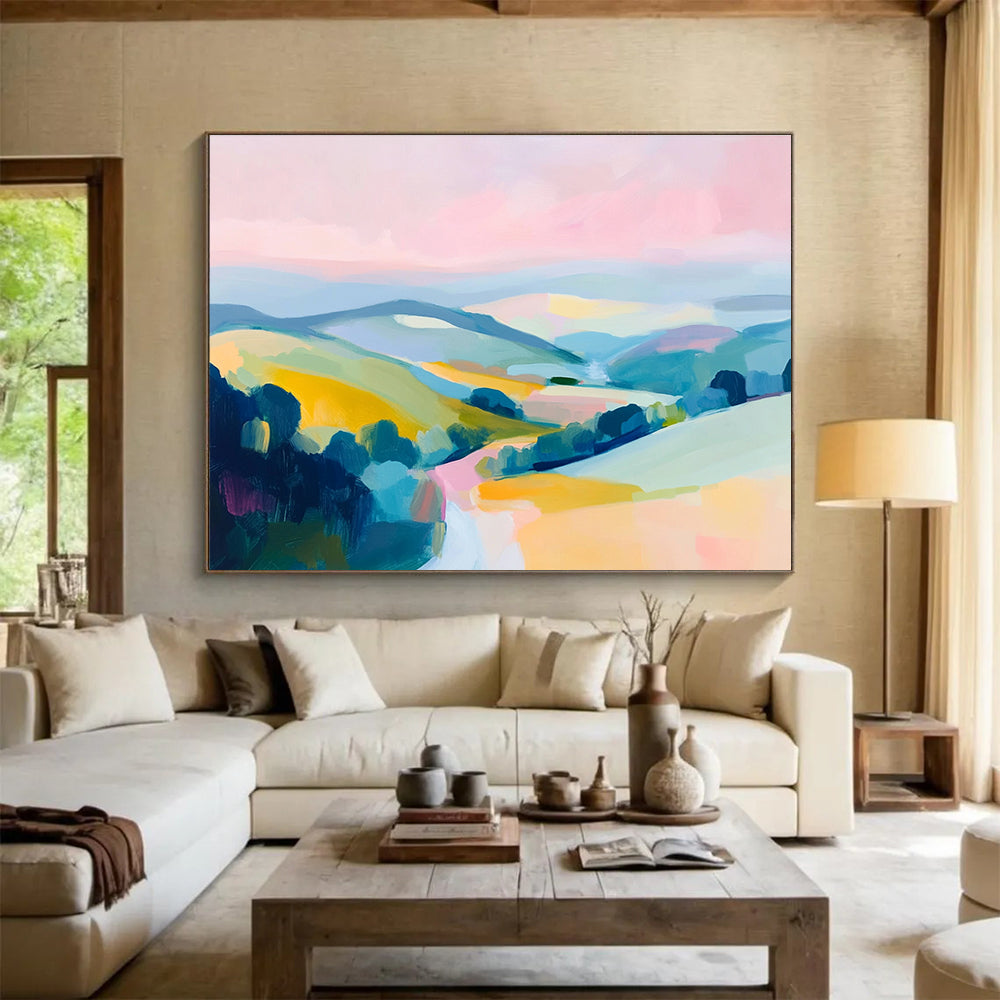 Pastel Mountain Landscape Abstract Painting with Soft Hues ABS288