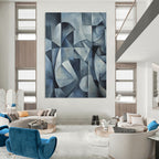 Geometric Blue Abstract Painting for Minimalist Studies GAB0751