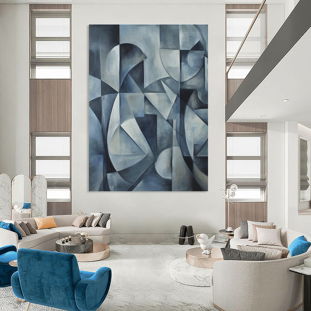 Geometric Blue Abstract Painting for Minimalist Studies GAB0751