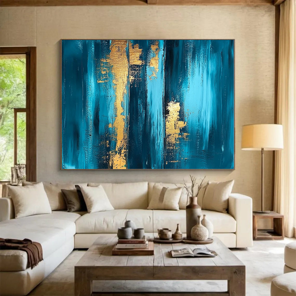 Deep Blue - Gold Abstract Layers Painting with Rich Depth WINK375