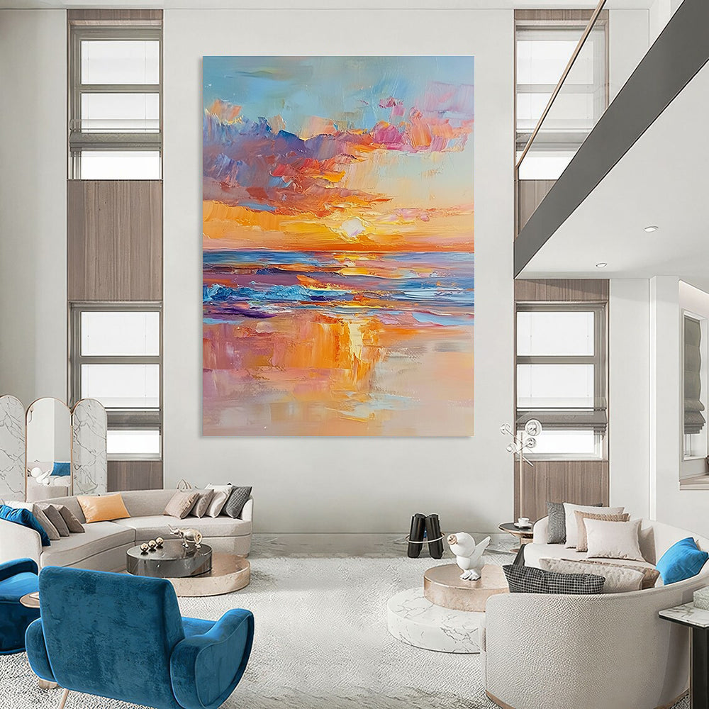 Colorful Sunset Sea Abstract Painting for Coastal Hotel Lobbies GAB1284