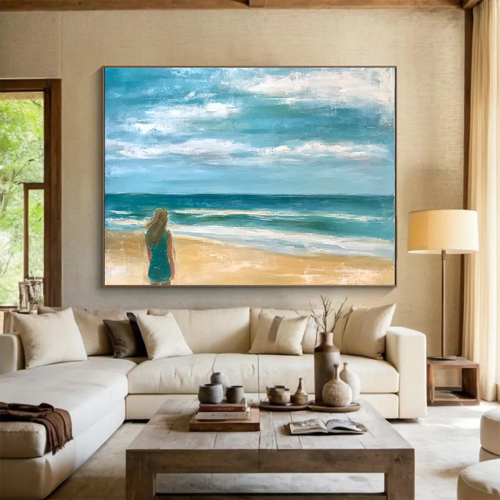 Beach Figure Abstract Painting with Calm, Coastal Serenity ABS520