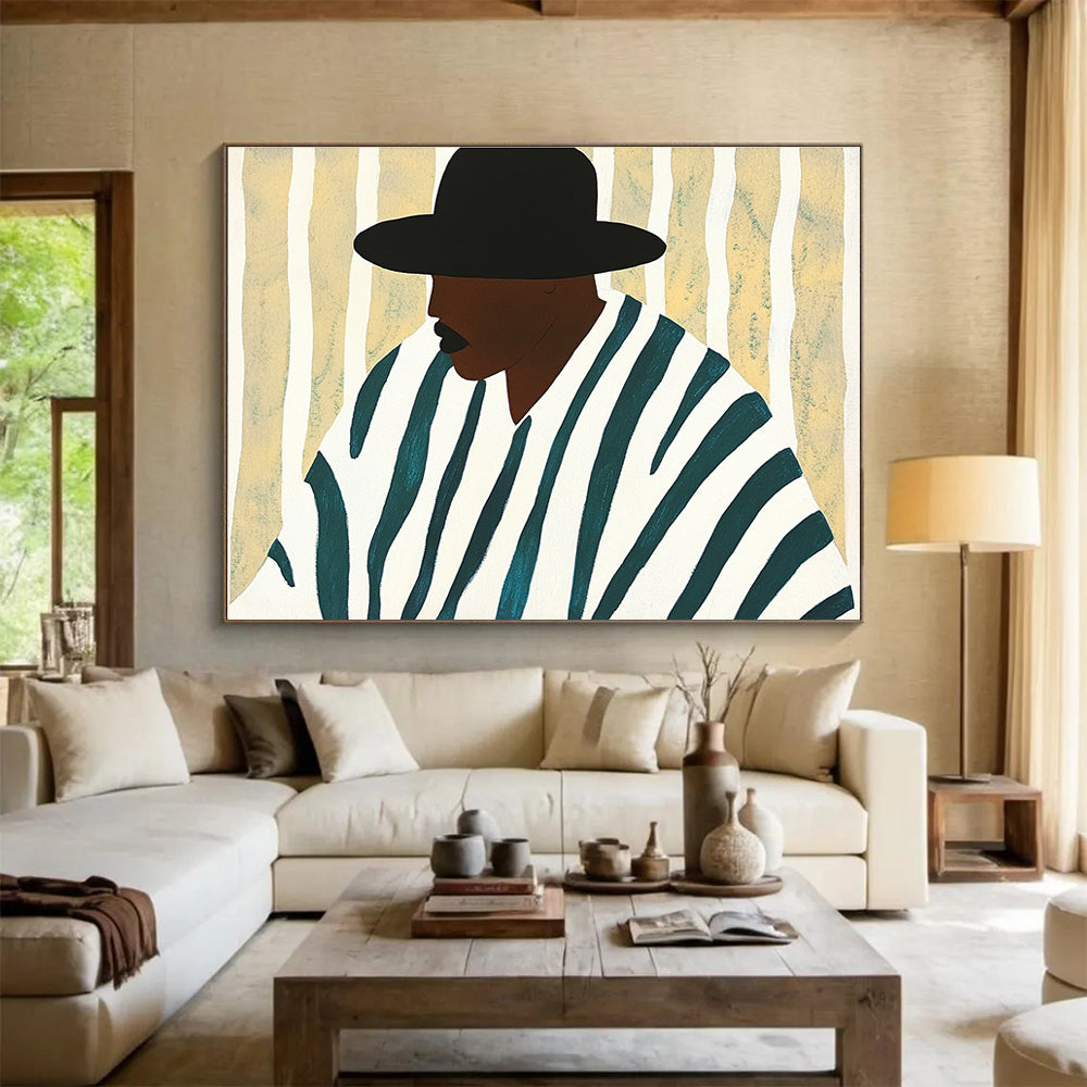 Stylized Figure in Stripes Painting with Modern Graphic Appeal ABS557