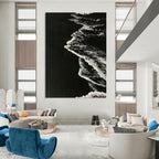 Black and White Ocean Wave Abstract Painting for Monochrome - Themed Spaces HENG349
