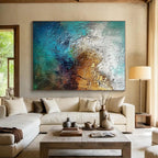 Textured Gold Blue Abstract Painting with Rich Depth WINK785