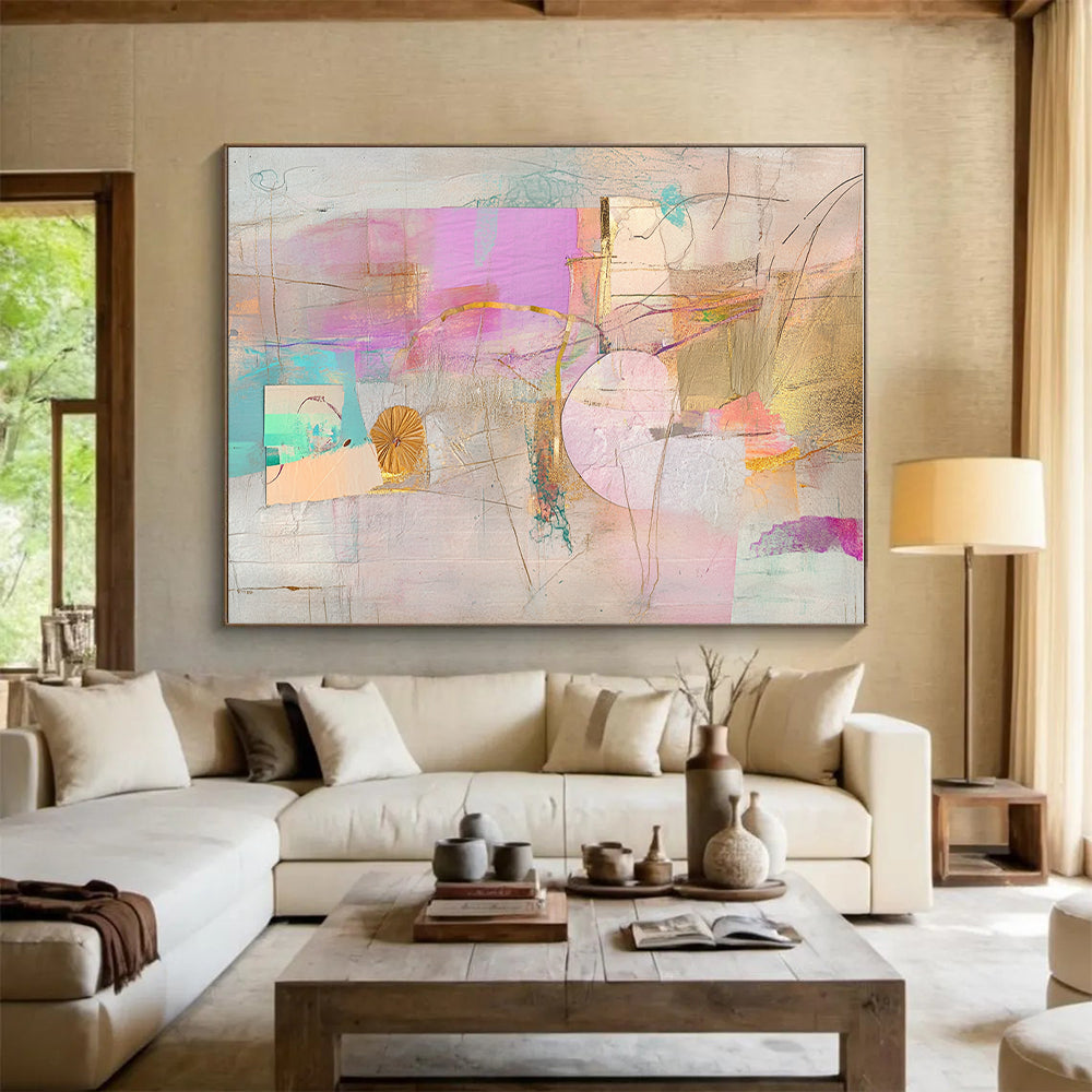 Pastel Collage with Gold Abstract Painting with Delicate Opulence WINK199
