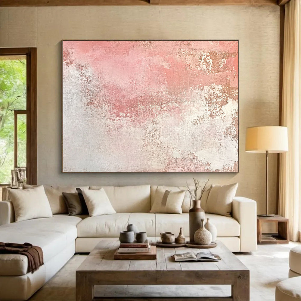 Pink and White Textured Gradient Abstract Painting with Soft Femininity WINK040