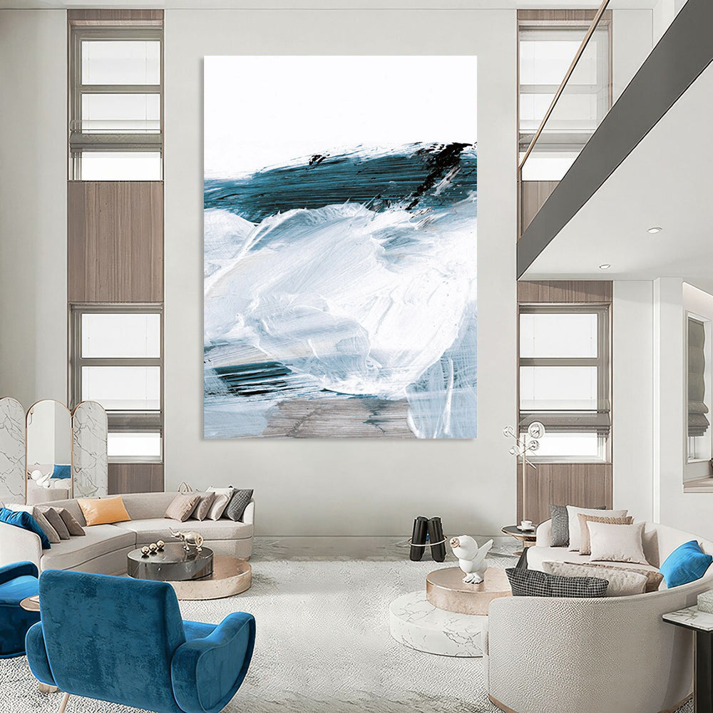 Blue - White Abstract Waves Painting for Coastal - Inspired Home Offices HENG219
