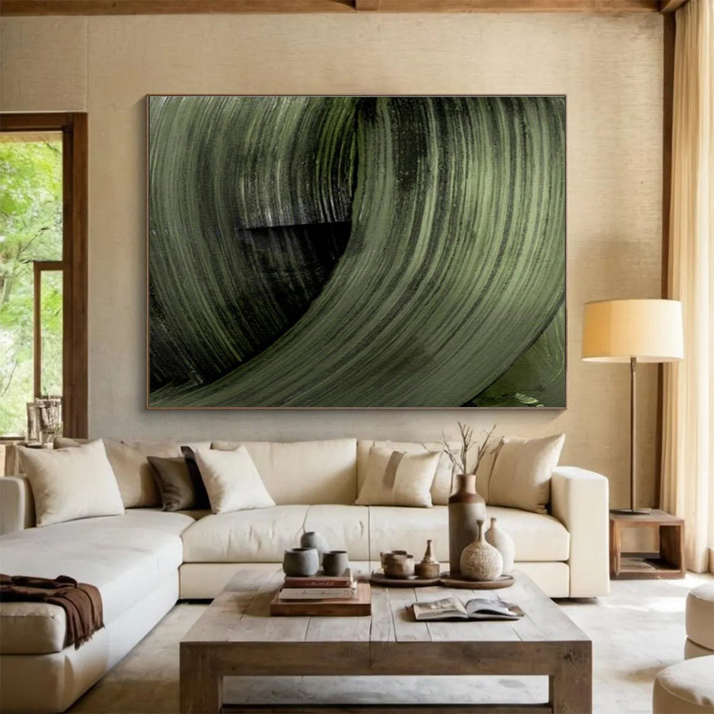 Green Swirl Abstract Painting for Eco - Friendly Spaces YHT123