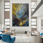 Textured Dark Abstract Painting for Industrial - Chic Lofts HENG471