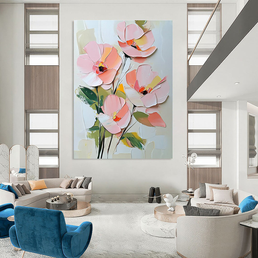 3D Pink Flower Bouquet Textured Abstract Painting for Elegant Spaces GAB1457