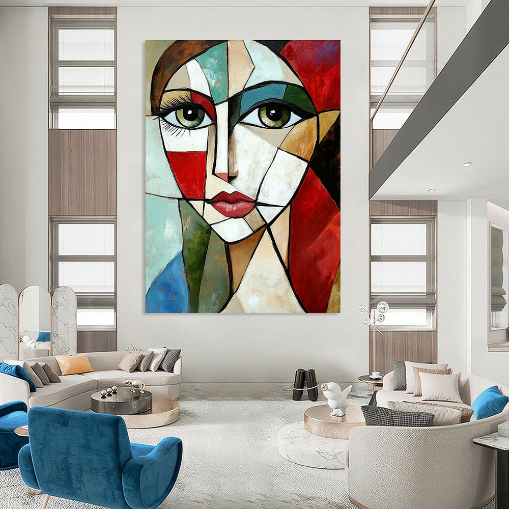 Cubist Woman’s Face Artistic Abstract Painting for Avant - Garde Interiors GAB1427