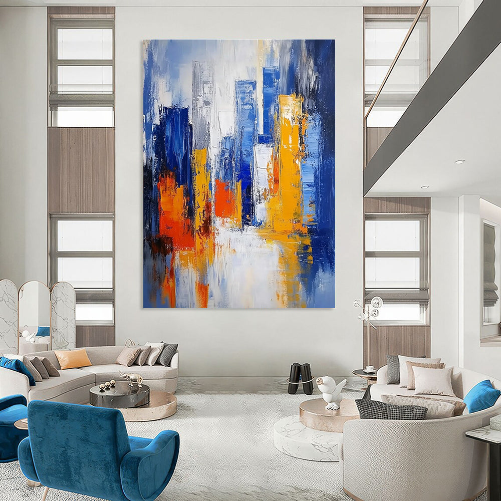 Blue and Orange Cityscape Abstract Painting for Urban - Lover’s Apartments GAB0937