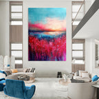 Flower Field Sunset Abstract - Romantic Landscape Art GAB0548