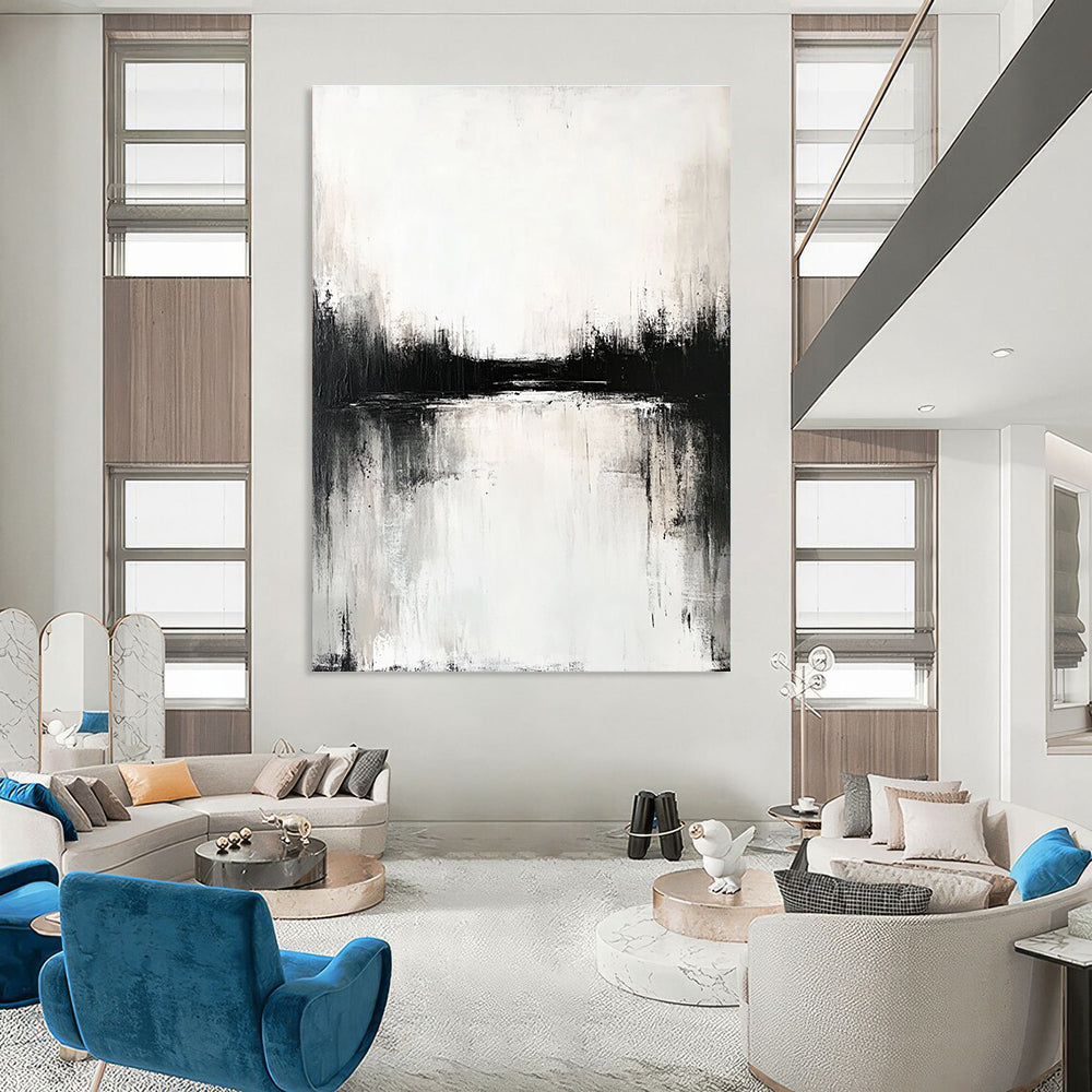 Dramatic Black and White Lakescape Abstract Painting GAB0677