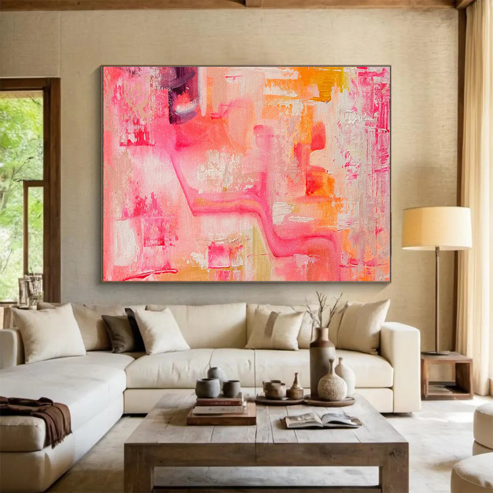 Pink and Orange Abstract Flow Painting for Feminine Boutiques YHT360