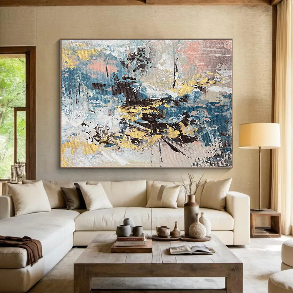 Blue and Yellow Abstract Painting for Coastal Resort Restaurants YHT373