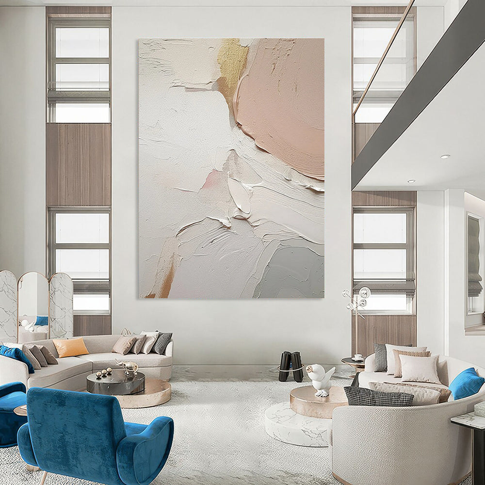 Soft Pastel Textured Abstract Painting for Elegant Bedrooms HENG451