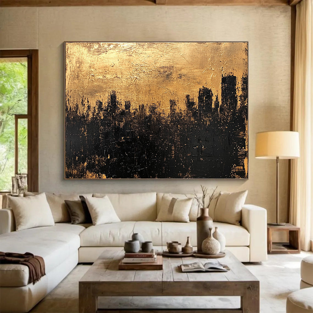 Golden City Silhouette Abstract Painting ABS302