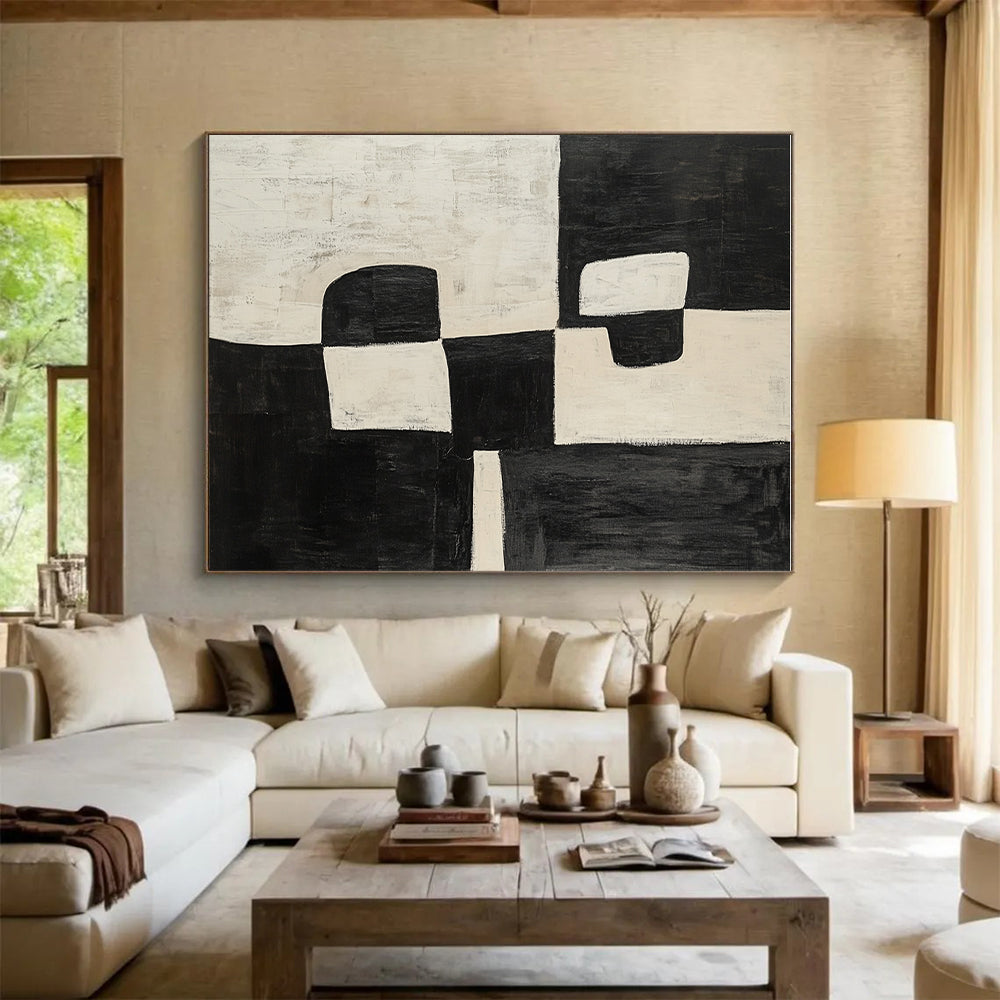 Black White Abstract Painting with Bold Geometry WINK669