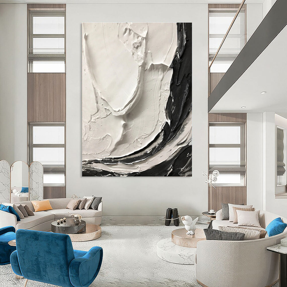 Black - White Textured Swirl Abstract Painting for Art - Centric Living Spaces HENG387