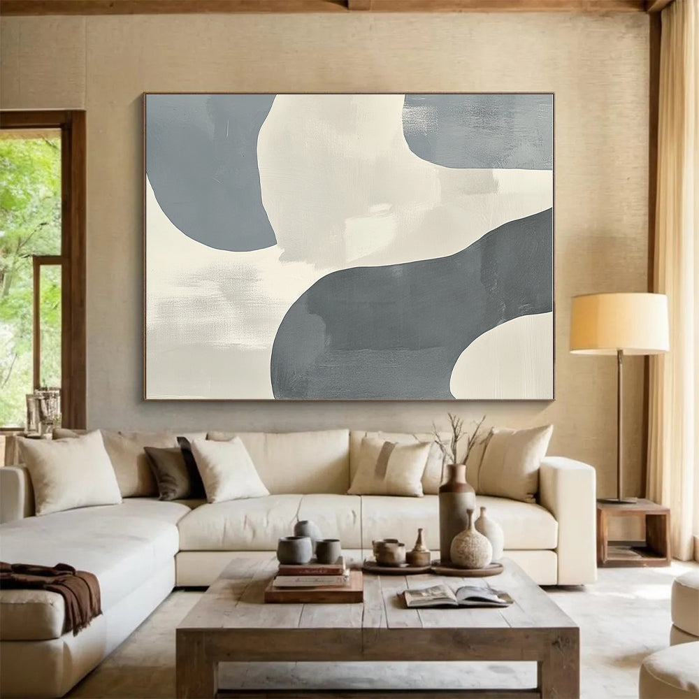 Soft Gray and White Curves Abstract Painting with Gentle Fluidity WINK161