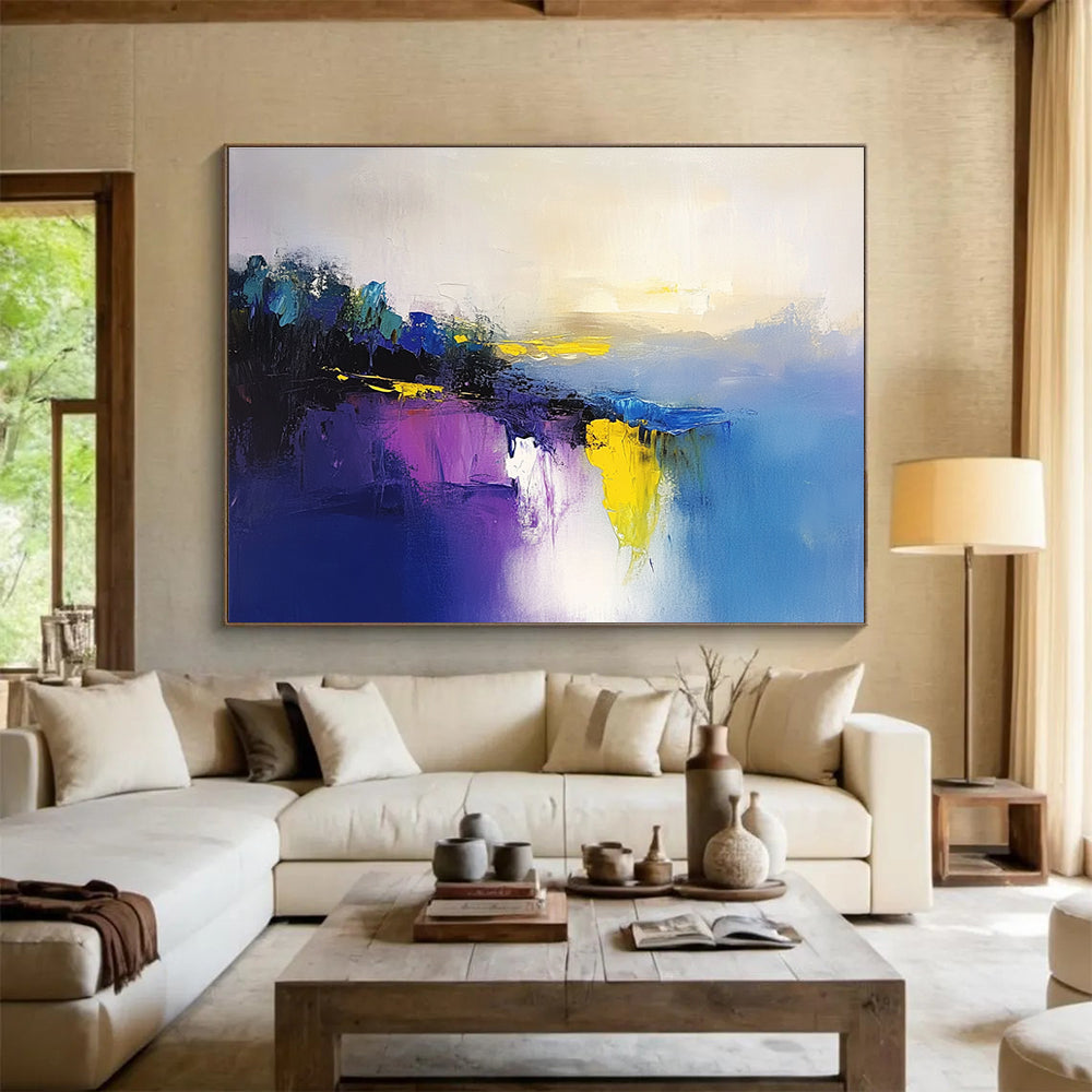 Colorful Lake Reflection Abstract Painting with Vibrant, Harmonious Reflections ABS475