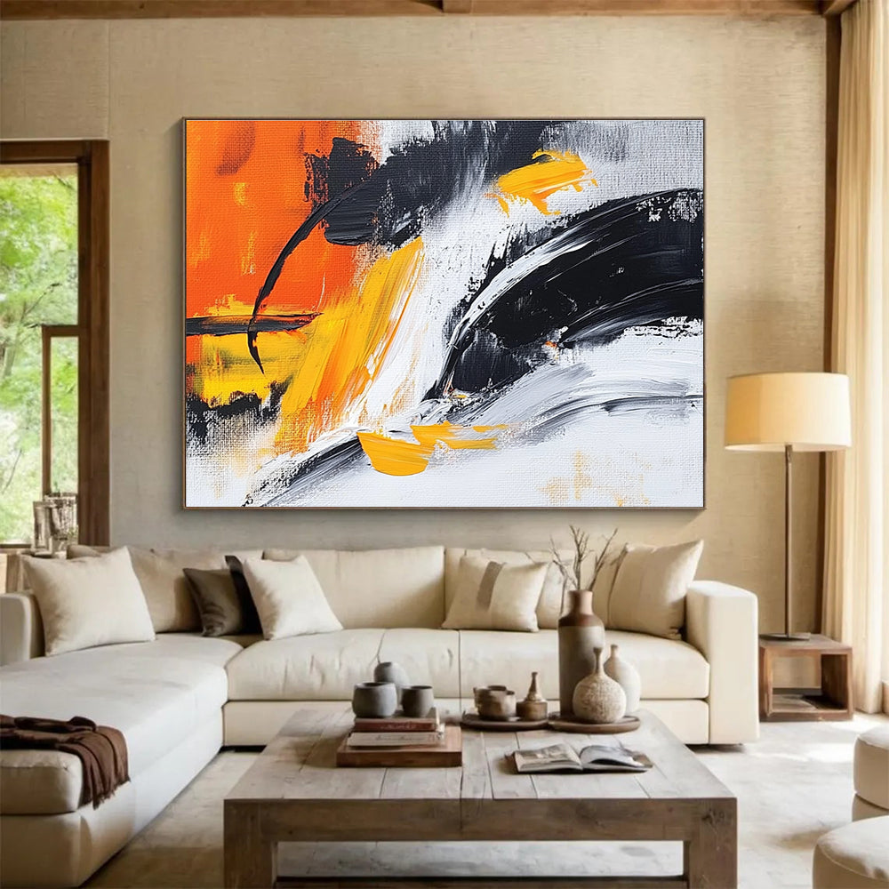 Orange and Black Dynamic Abstract Painting ABS301