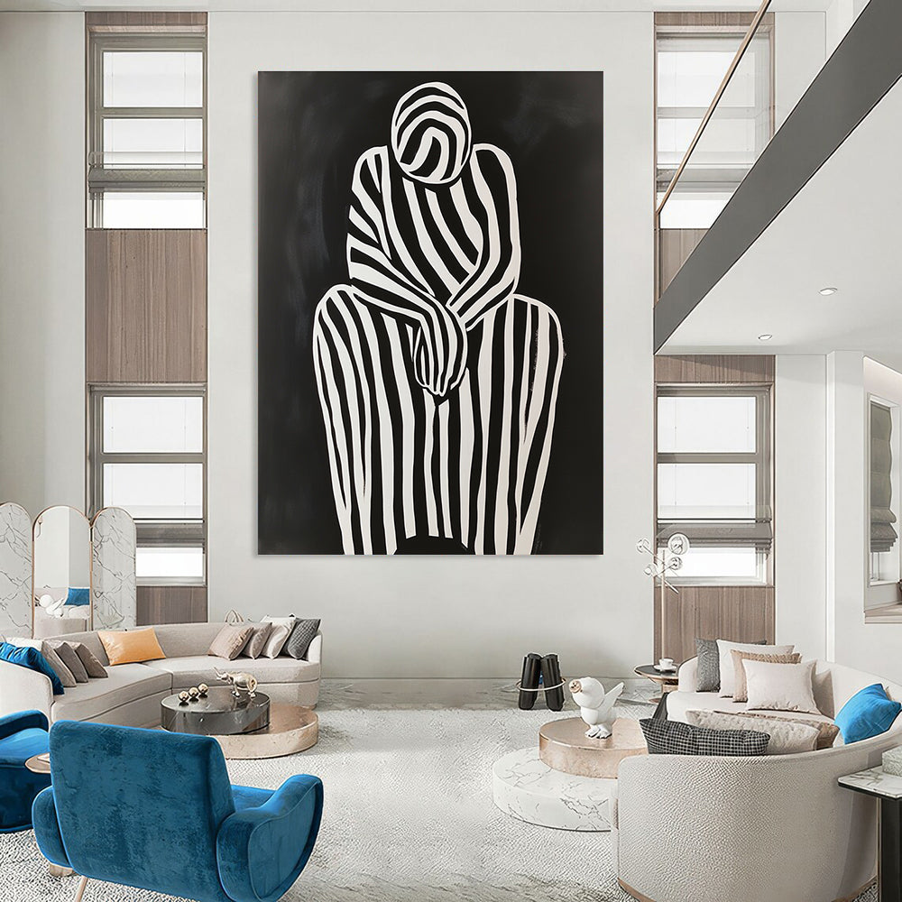 Striped Figure in Contemplation Minimalist Narrative Abstract Painting GAB0264