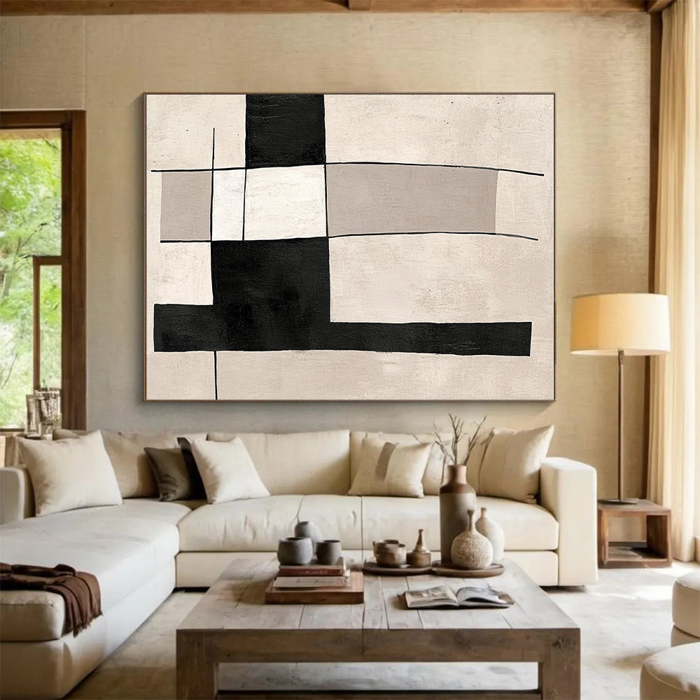 Monochrome Geometric Abstract Painting with Clean Lines WINK609