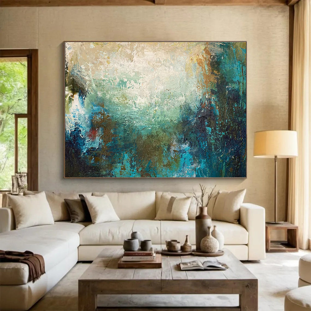 Teal Abstract Blend Painting for Modern Beachfront Hotels YHT369