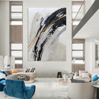 Luxurious Black - Gold Abstract Strokes Painting for Opulent Spaces HENG249