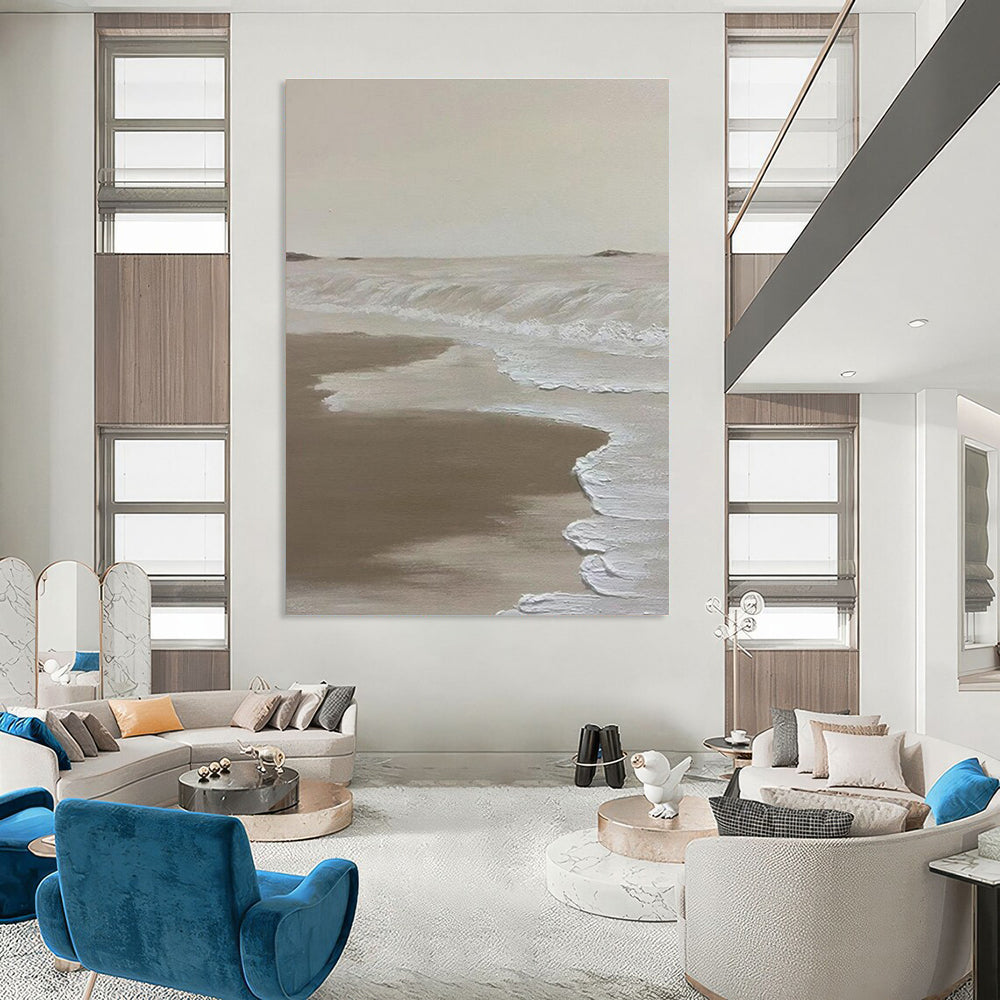 Beige Coastal Abstract Painting for Beach House Living Rooms HENG521