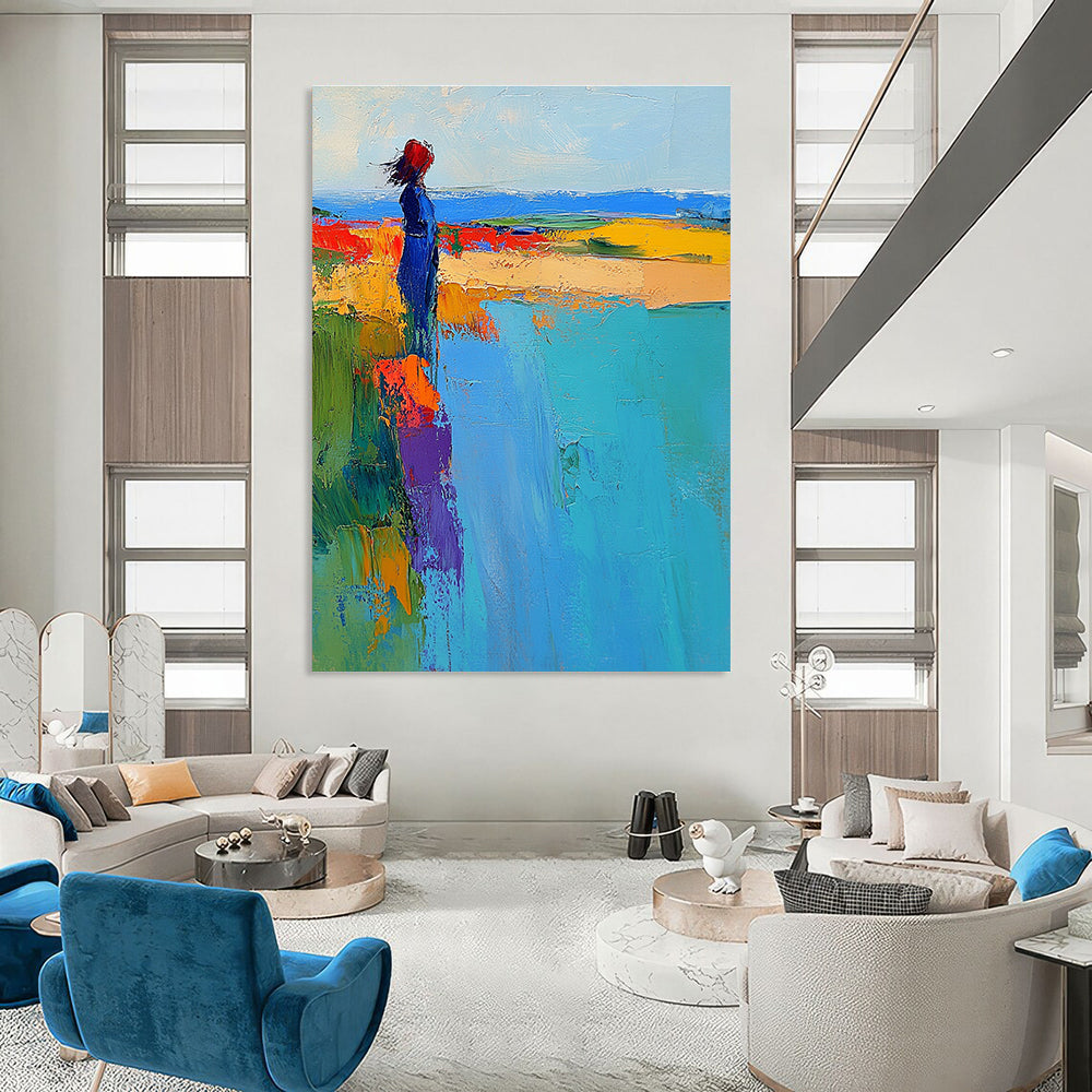 Colorful Figure by the Sea - Vibrant Impressionistic Abstract Art GAB0465