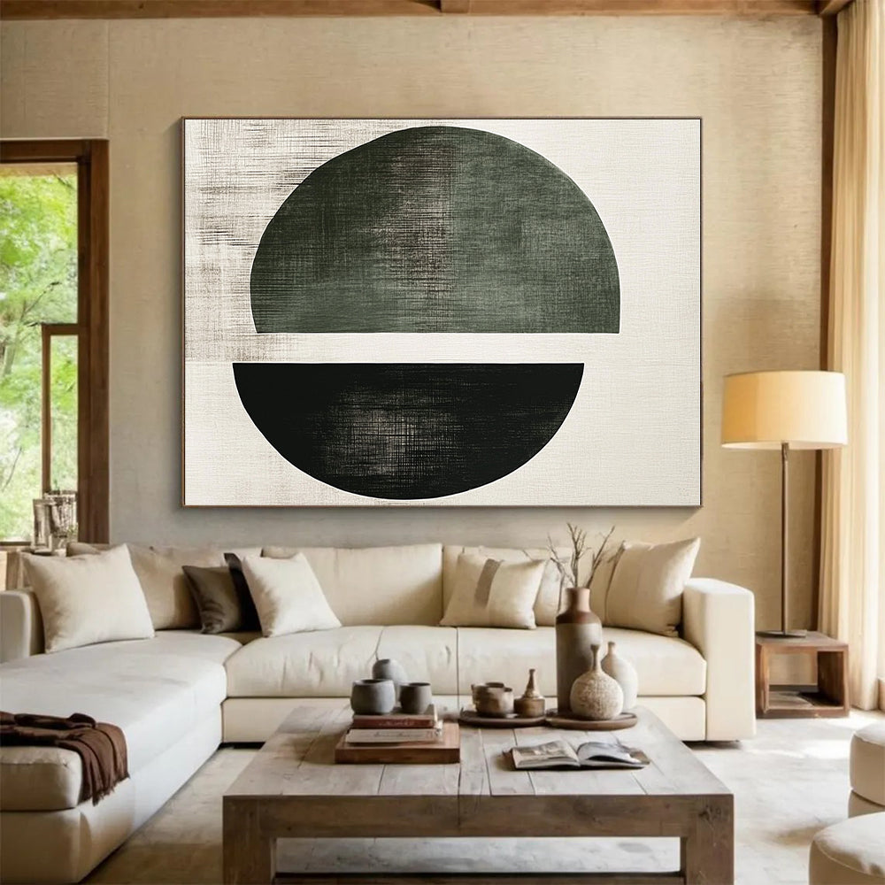 Split Circle Shapes Abstract Painting with Minimalist Geometry WINK131